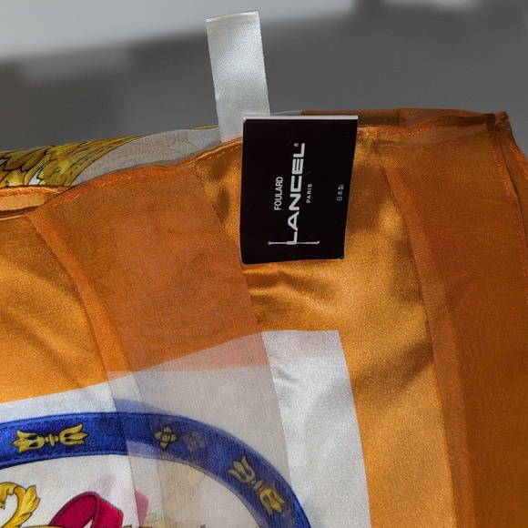 Lancel Paris Silk Scarf with Orange and Gold Accents - Picture 6 of 15